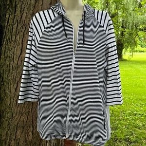 Weekends by CHICOS Black and white stripe shirt jackets Large/XL